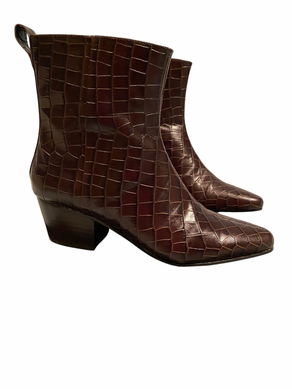 J. Crew Dark Brown Croc-Embossed Boots